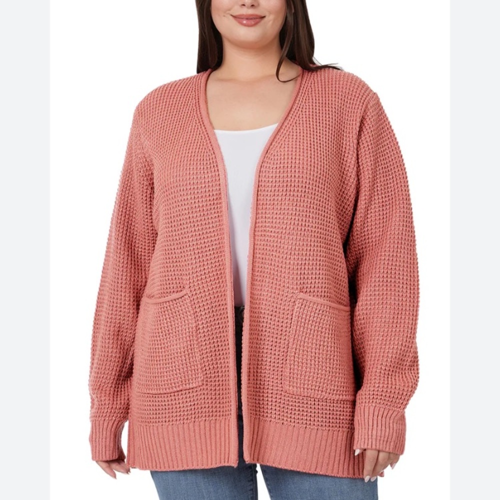 Zenana Acrylic Waffle Open Cardigan Womens Sweater... size 2X